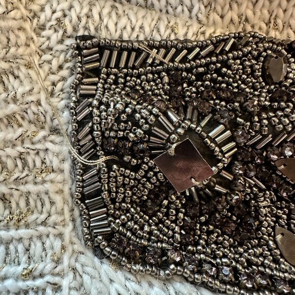 Women's L Guess Embellished Sweater White Metallic Gold Thread Crew Neck - Picture 10 of 10